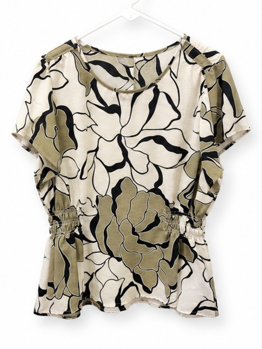 Nine West Cream, Olive & Black Floral Peplum Blouse